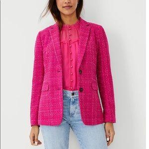NWT  Ann Taylor Greenwich Tweed Blazer Pink Flare 4